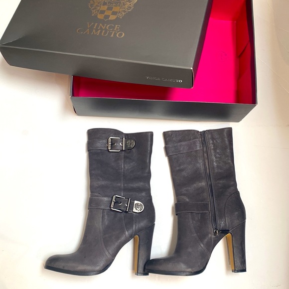 Vince Camuto New! Boots Callison Heeled Grey with Black Metal Buckles Davys Gray - Picture 5 of 16
